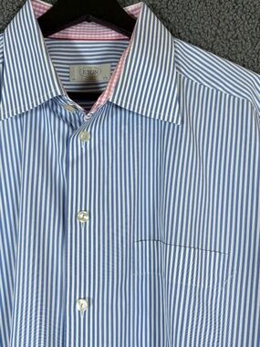 Eton Classic Fit Striped Button Up Dress Shirt - Men's Size 44/17.5 - Blue